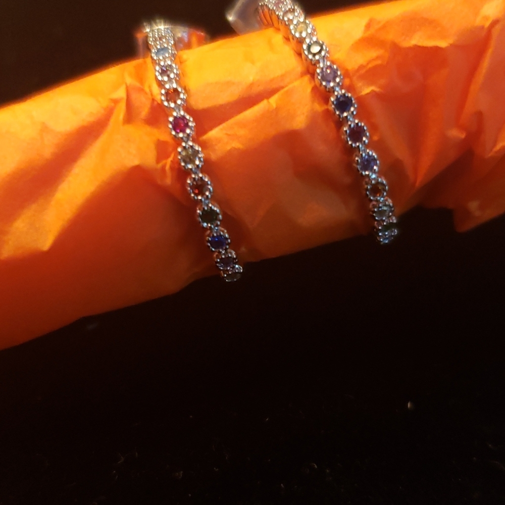 White Gold Dipped Crystal hoop  earrings